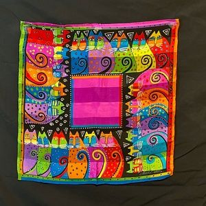Laurel Burch Scarf Rainbow Cat Bright and Bold Silk Square